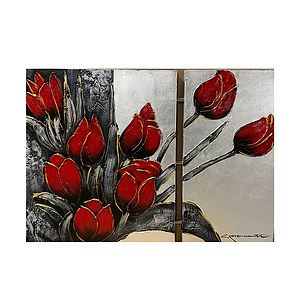 Canvas Schilderij 2 luik bloemen rood