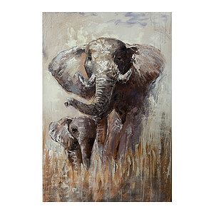 Canvas Schilderij Mondiart Olifant met kleintje