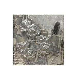 Canvas Schilderij Rozen zilver met vlindertje