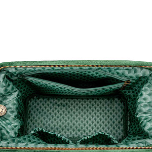 Cosmetic Purse Large Velvet Quilted Green