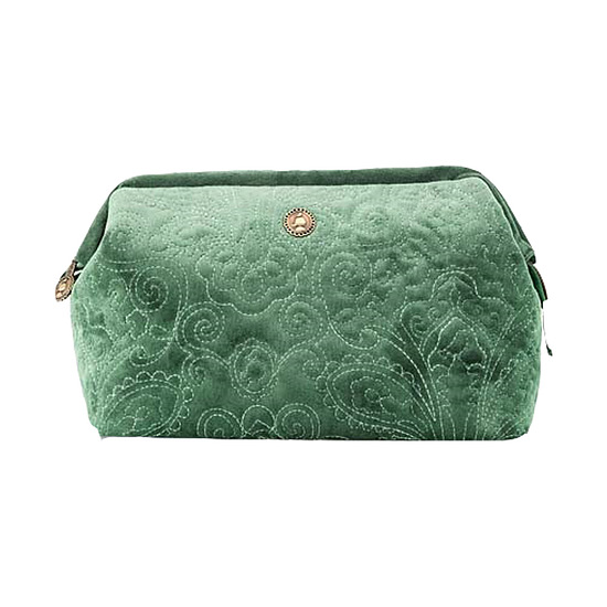 Cosmetic Purse Large Velvet Quilted Green 1