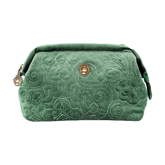 Cosmetic Purse Small Velvet Quilted Green 1