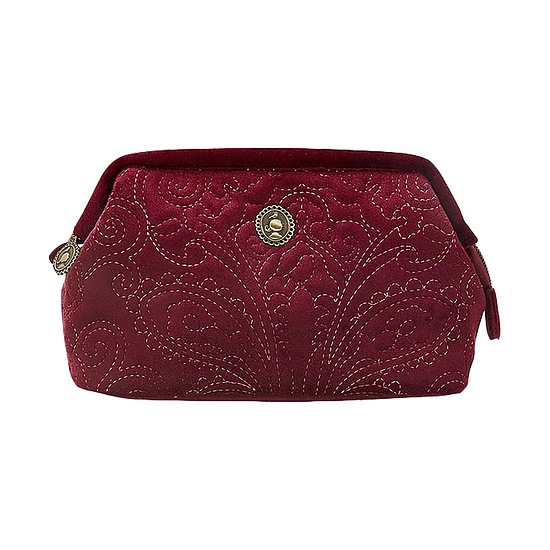 Cosmetic Purse Small Velvet Quiltey Days Red  1