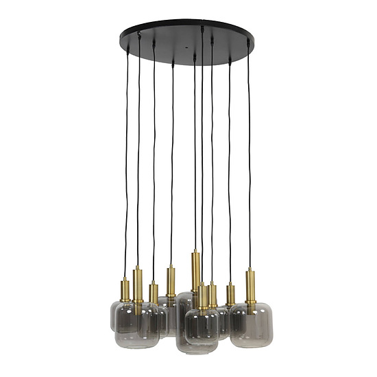 Hanglamp 9L Lekar antiek brons smoke glas