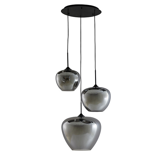 Hanglamp Mayson glas smoke - mat zwart rond