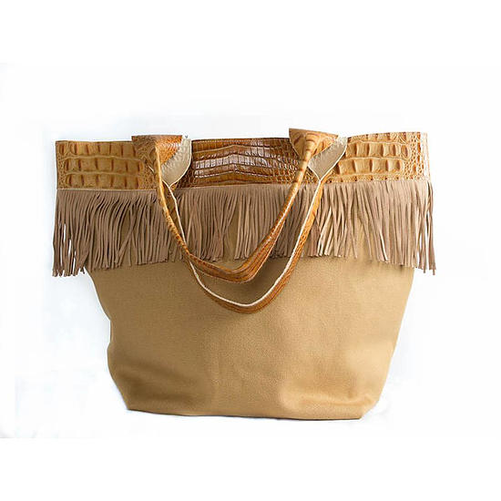 Afbeelding  Shopper canvas kroko, cognac + franje  2