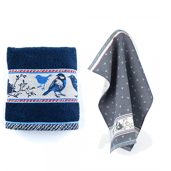 Thee- en keukendoek Birds dk blue 1