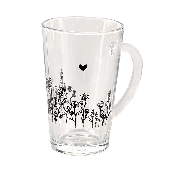 Thee/koffie mok 250ml met zwarte bloemen 1